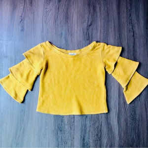 THML Mustard Yellow Ruffle Sleeve Crop Top
